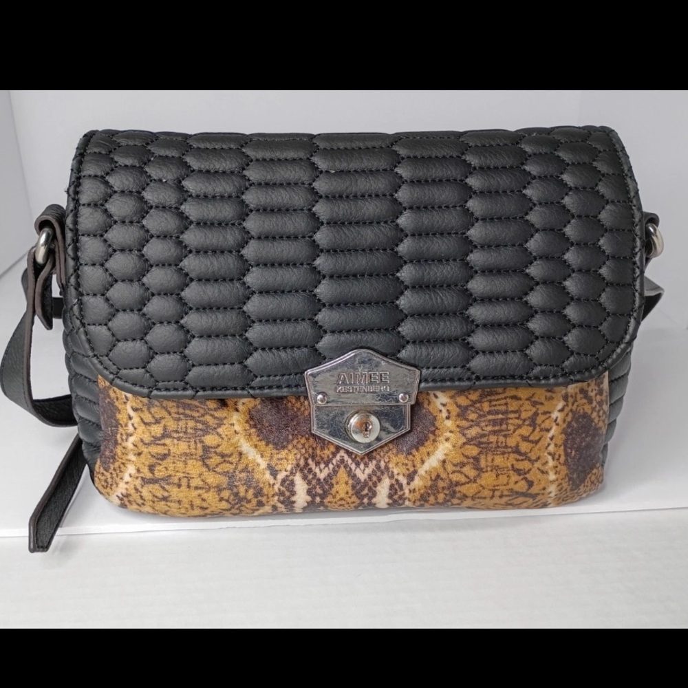 Aimee Kestenberg Animal Print Leather Polyester Roxy Crossbody Purse 9"W, 7"Tall